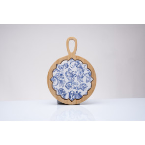 TAGLIERE IN LEGNO CON FORMA A STELLA IN CERAMICA CON FREGIO BLU (12x17cm)