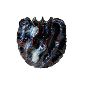 VASO IN CERAMICA EFFETTO ONDE BLU SCURO (27xh.25,5cm)