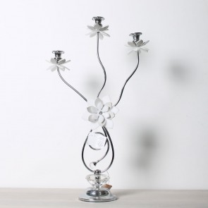 Candeliere in acciaio a 3 fiori in plexi grigio e bianco  h60